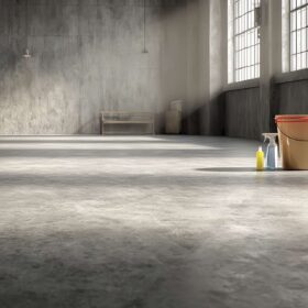 Pavimento in cemento industriale interno curato e pulito