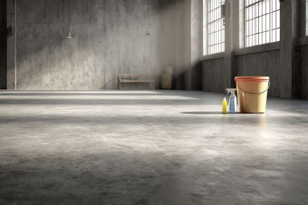 Pavimento in cemento industriale interno curato e pulito