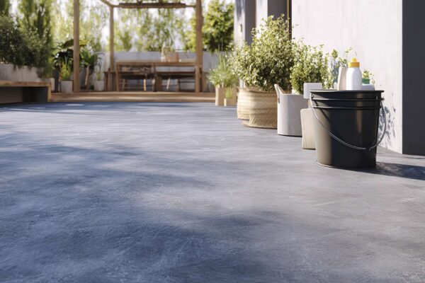 Pavimentazione esterna in cemento e resina trattata