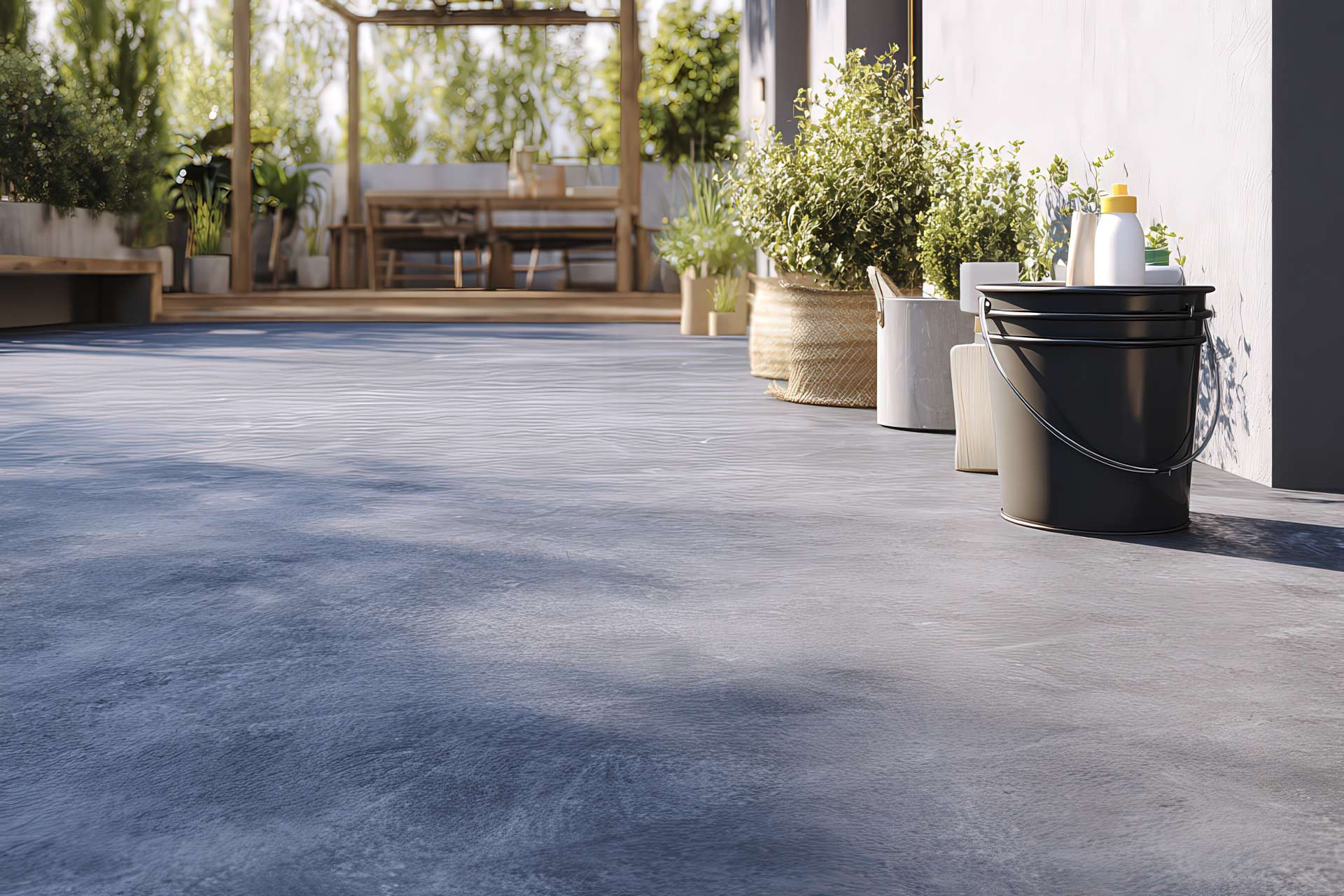 Pavimentazione esterna in cemento e resina trattata