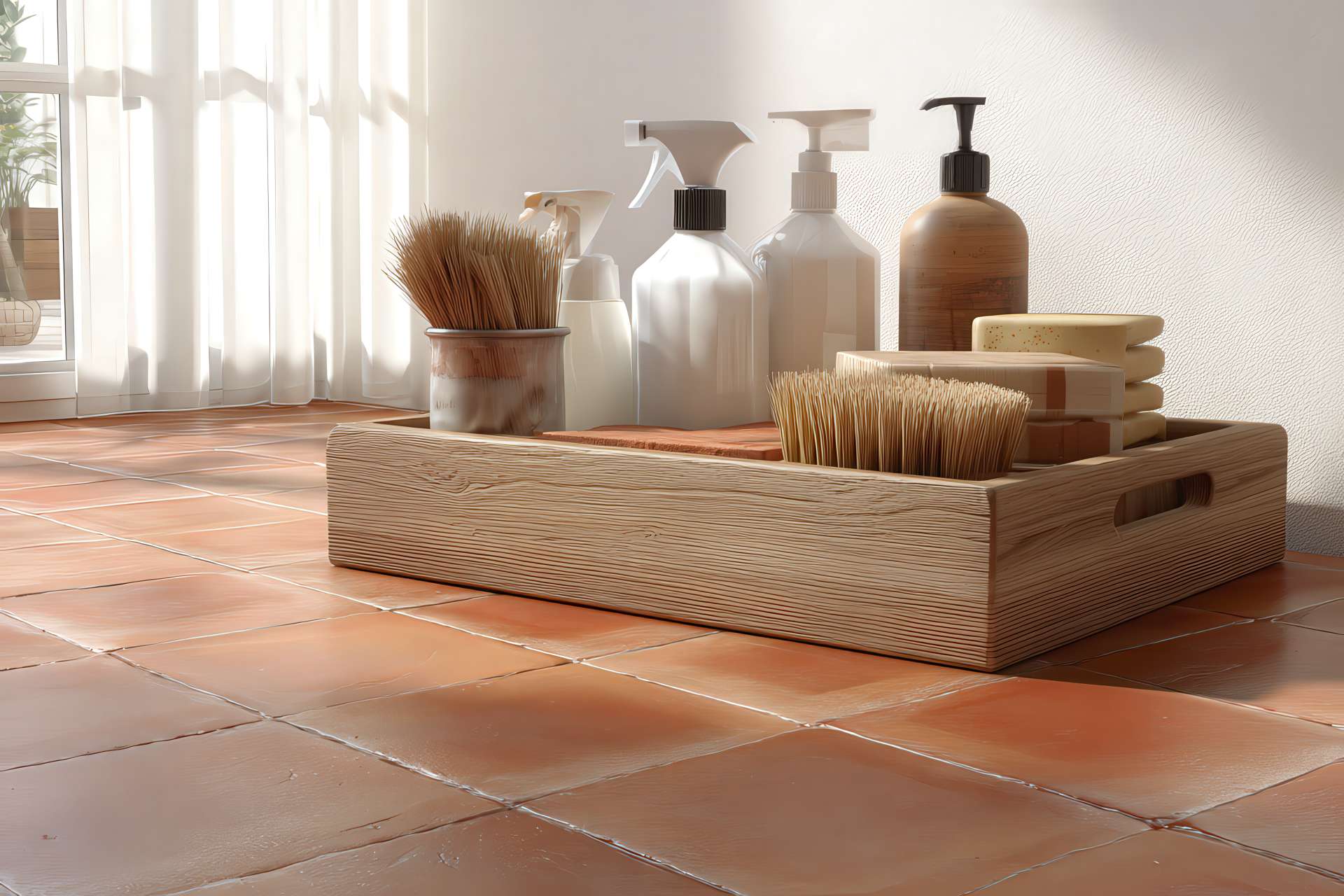 Pavimento in cotto interno pulito e trattato con prodotti ecologici