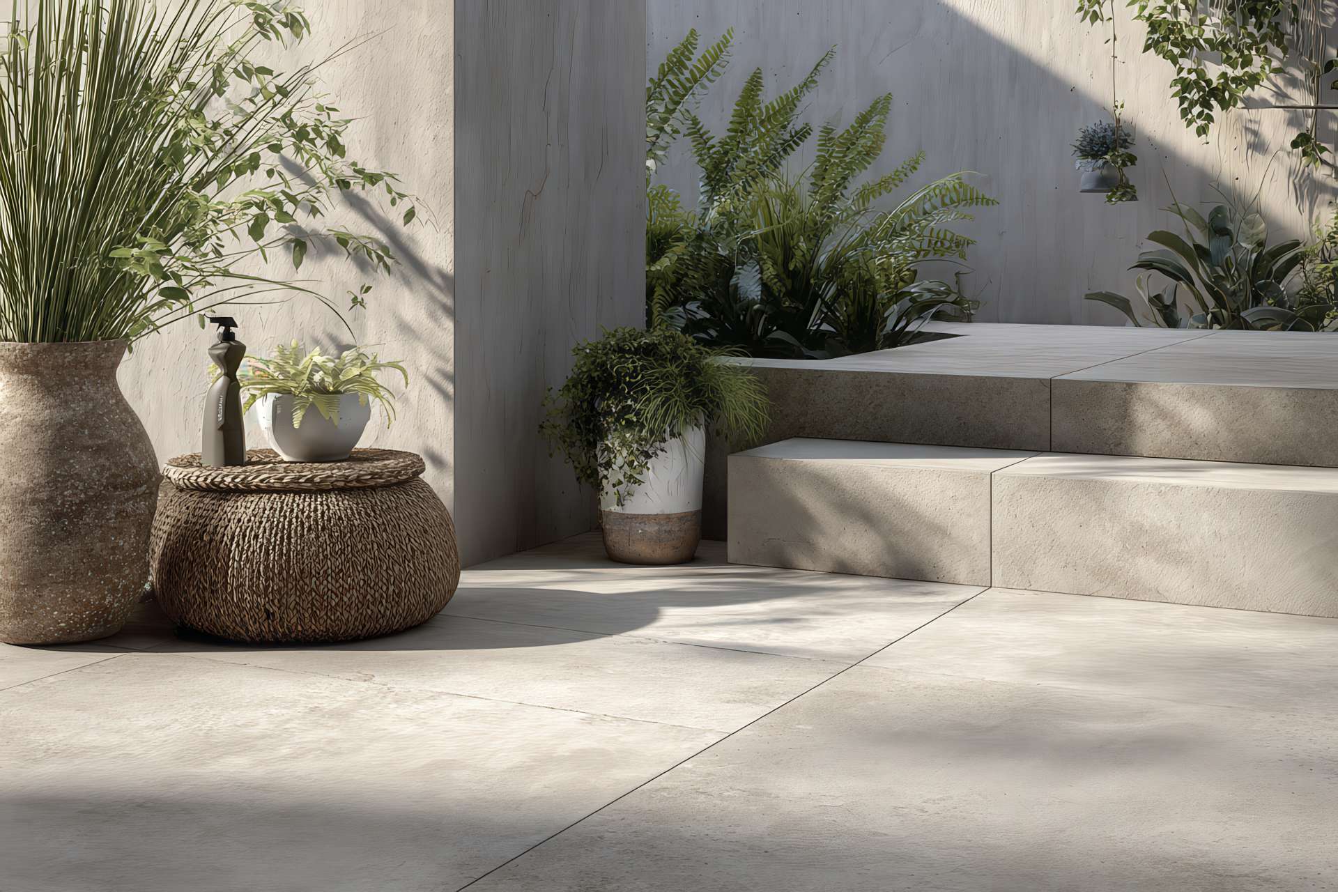 Pavimento in gres da esterno pulito e protetto, ambientazione naturale