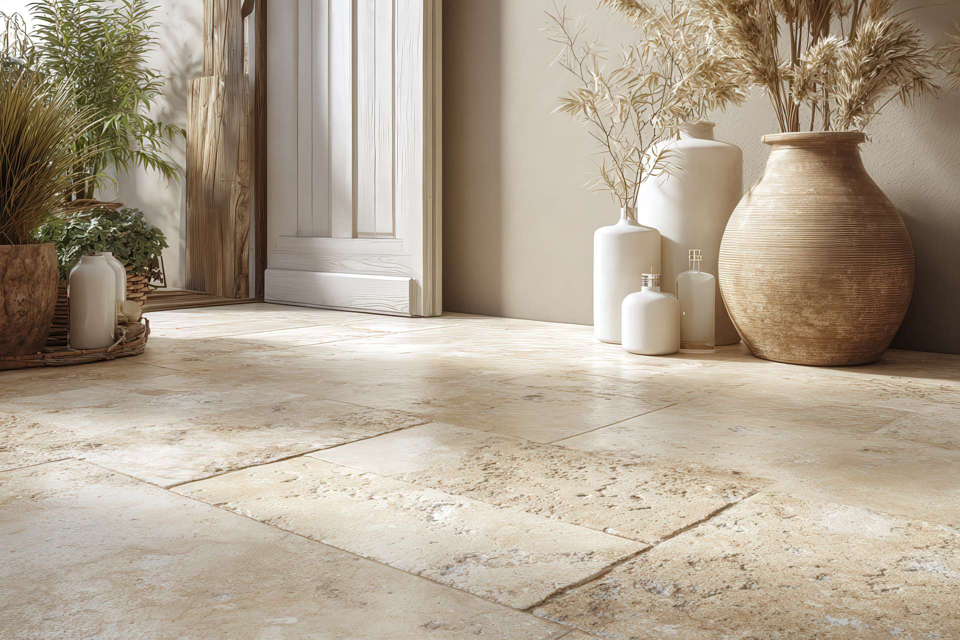 Pavimento in marmo rustico da interno pulito e trattato con cura