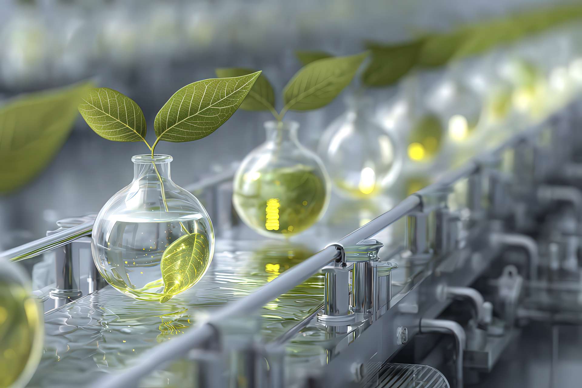 Linea di produzione fatta di elementi naturali e chimici