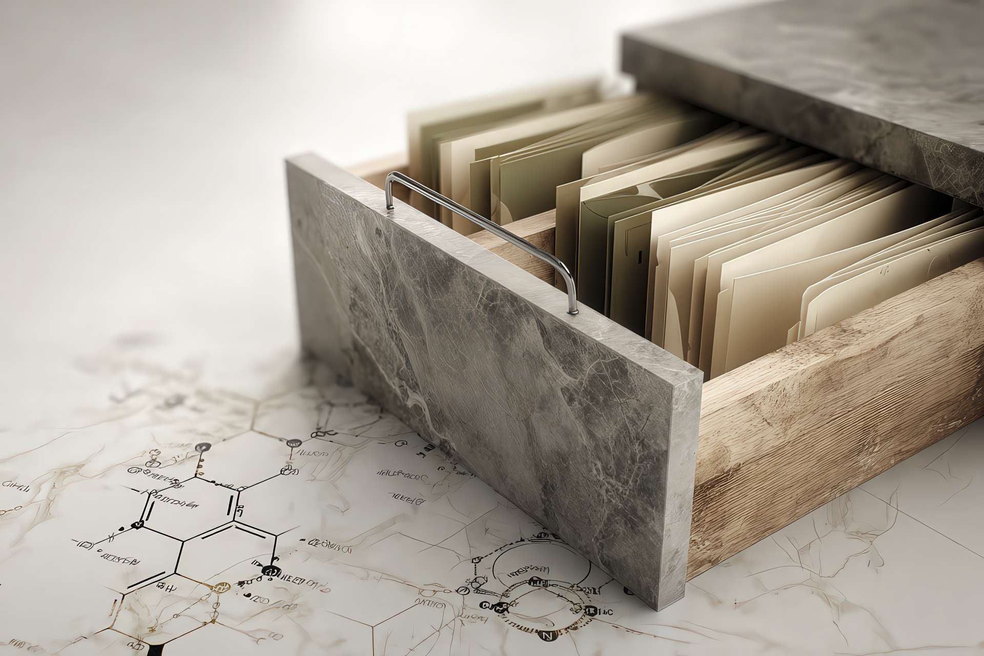 Archivio realistico con fondale in cemento e dettagli chimici