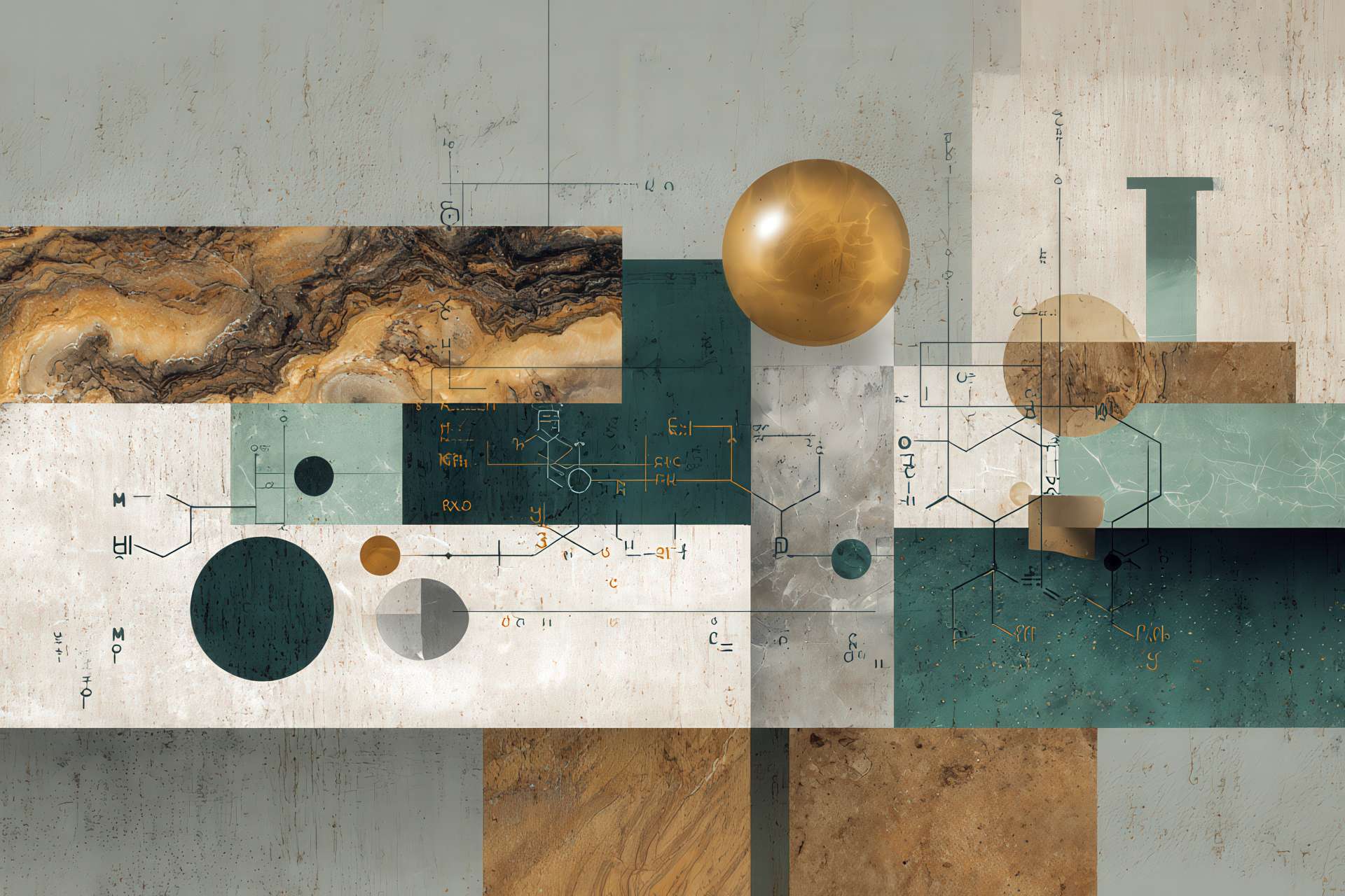 Composizione astratta con materiali e simboli di responsabilità