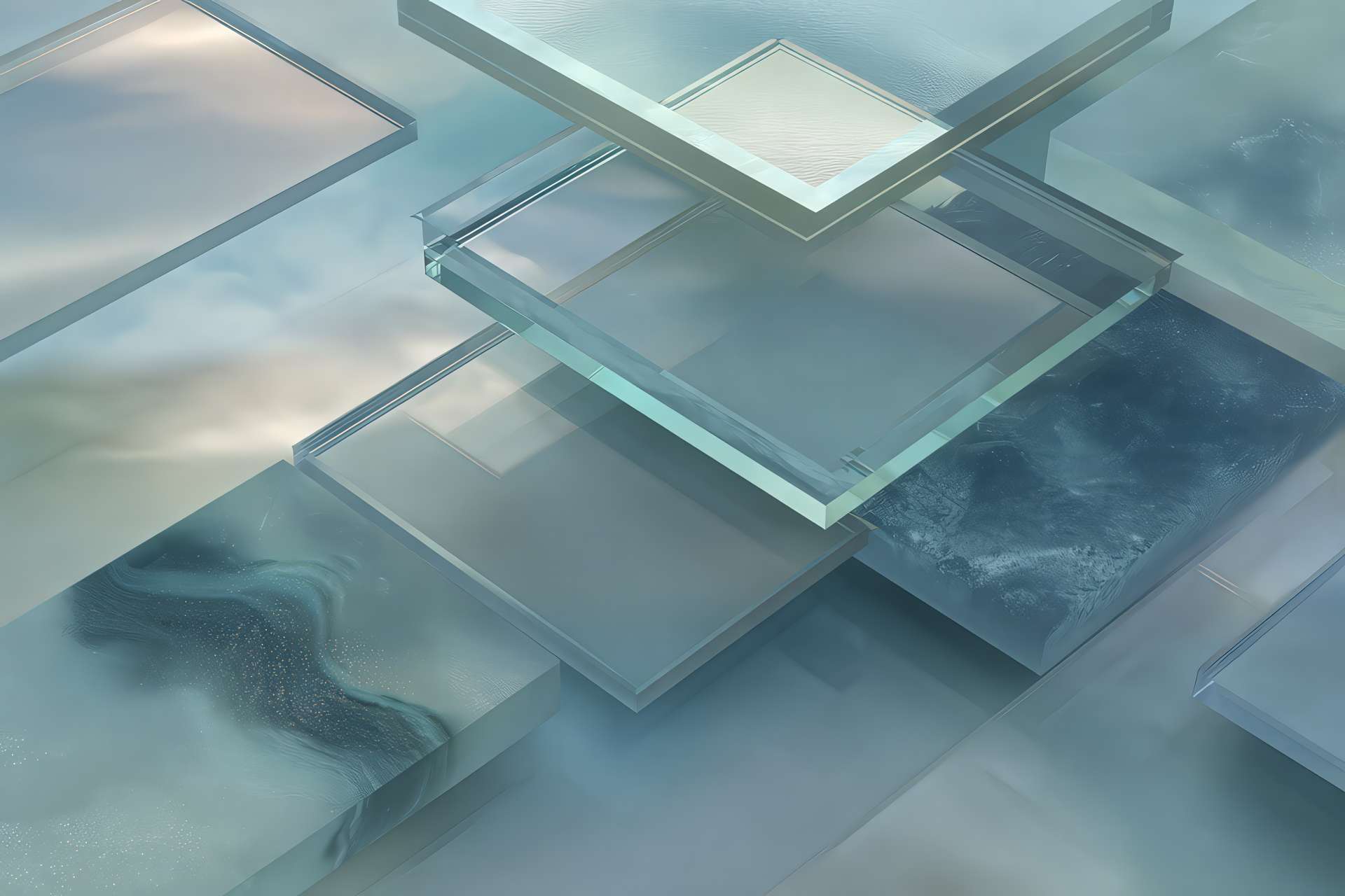 Strati digitali trasparenti con sfondo turchese e blu