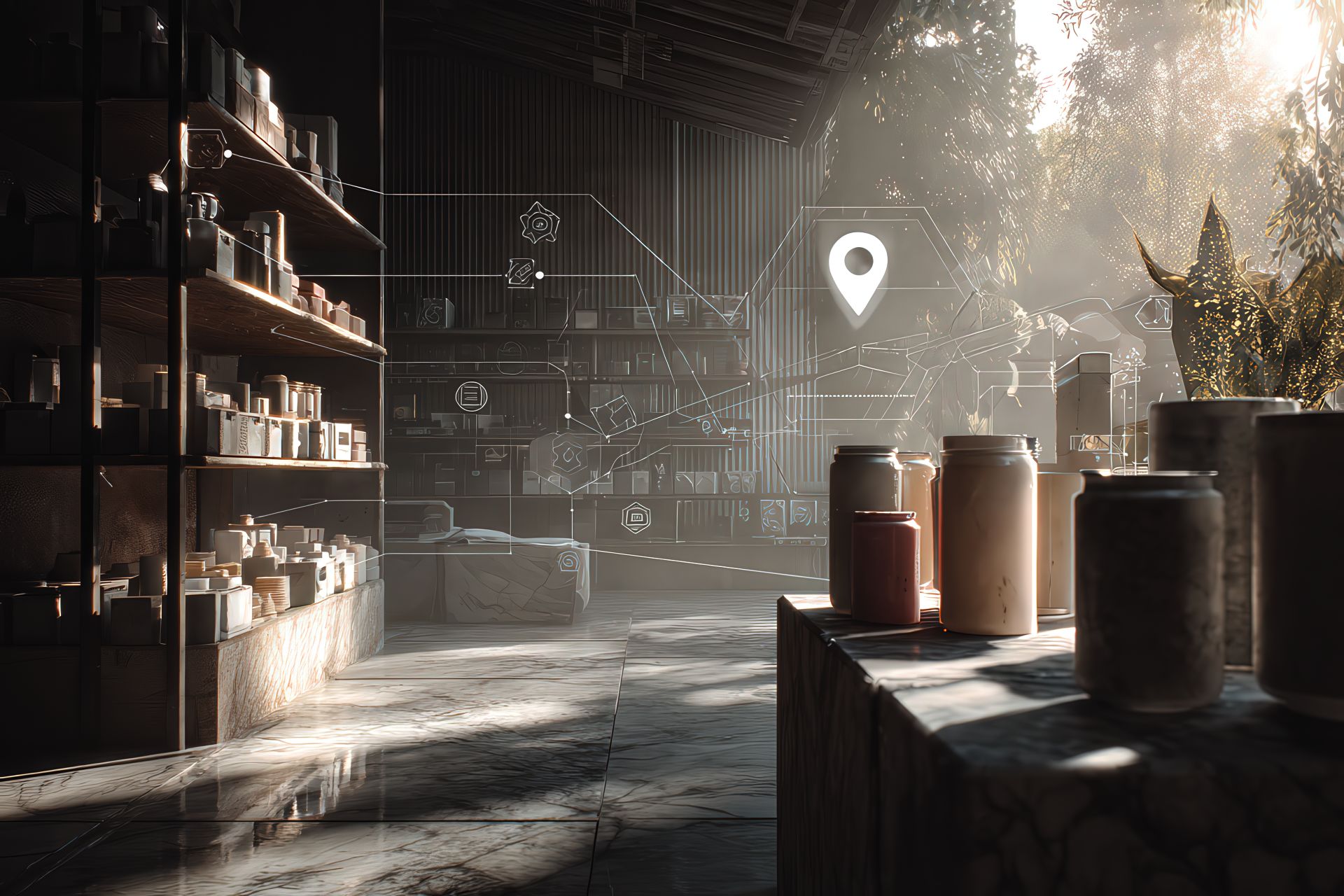 Vista realistica con superfici trattate e contenitori Newchemical